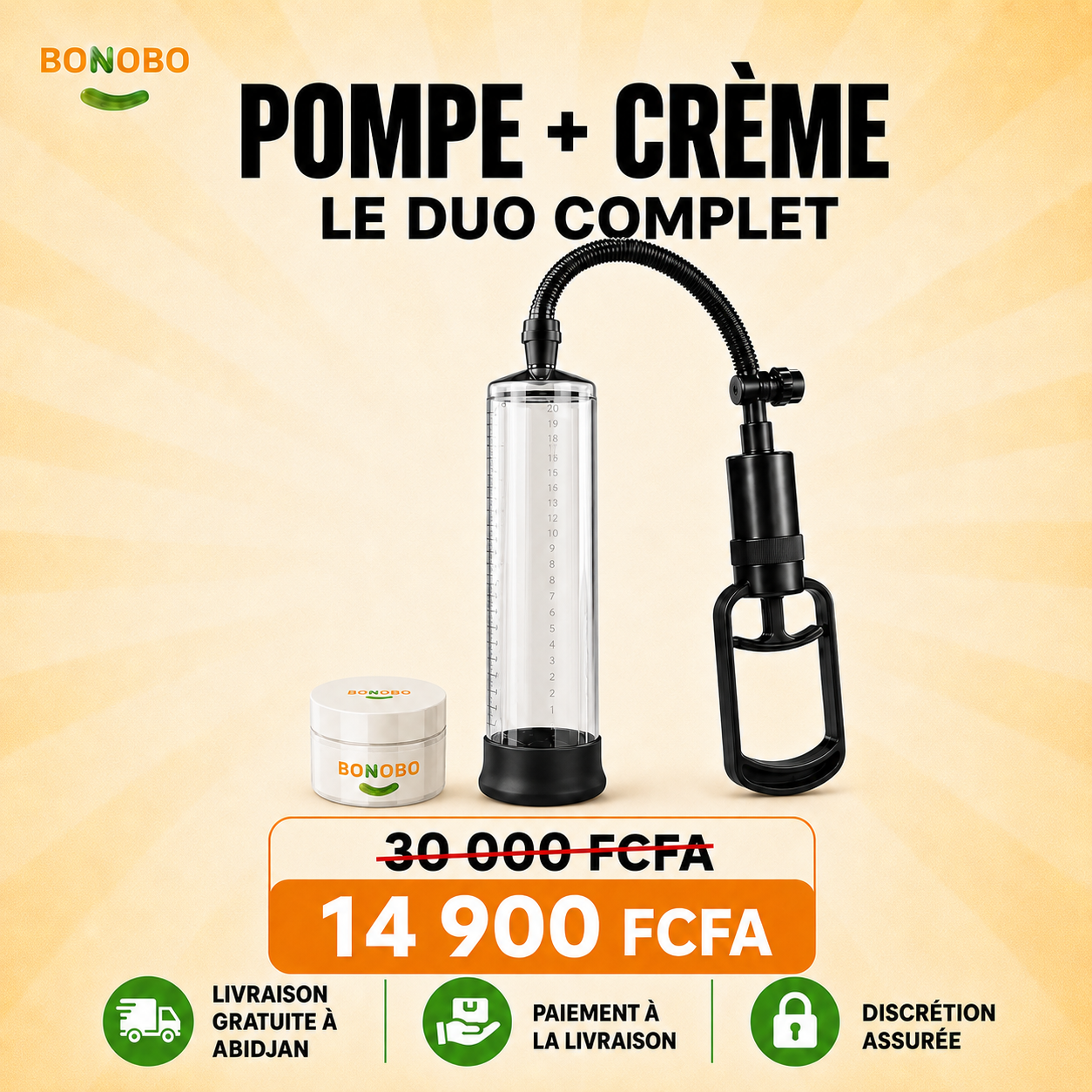 BONOBO POMPE+CREME : AGRANDISSEZ 2 FOIS PLUS VITE VOTRE BANGALA GUINEE